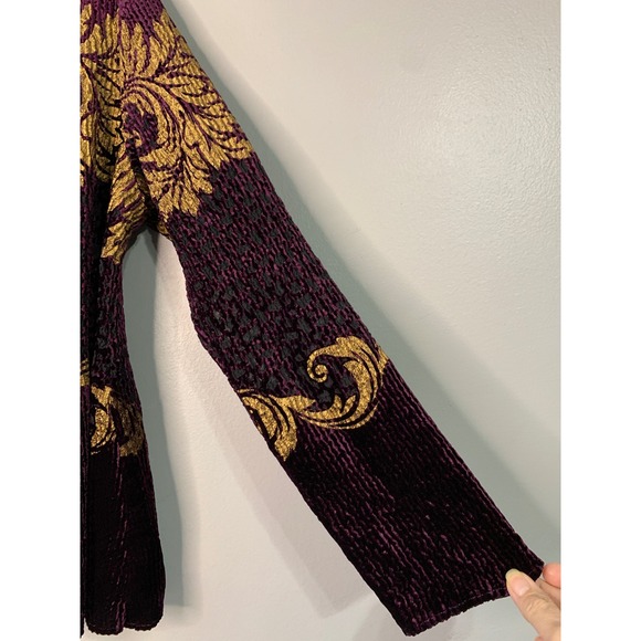Chicos Velvet Burnout Floral Open Front Blazer Jacket Size 2 (12) L Purple Gold - Picture 4 of 11